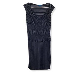 DEREK LAMB Small Black, White Stripe Knit, Cowl Neckline, Drop Waist Dress